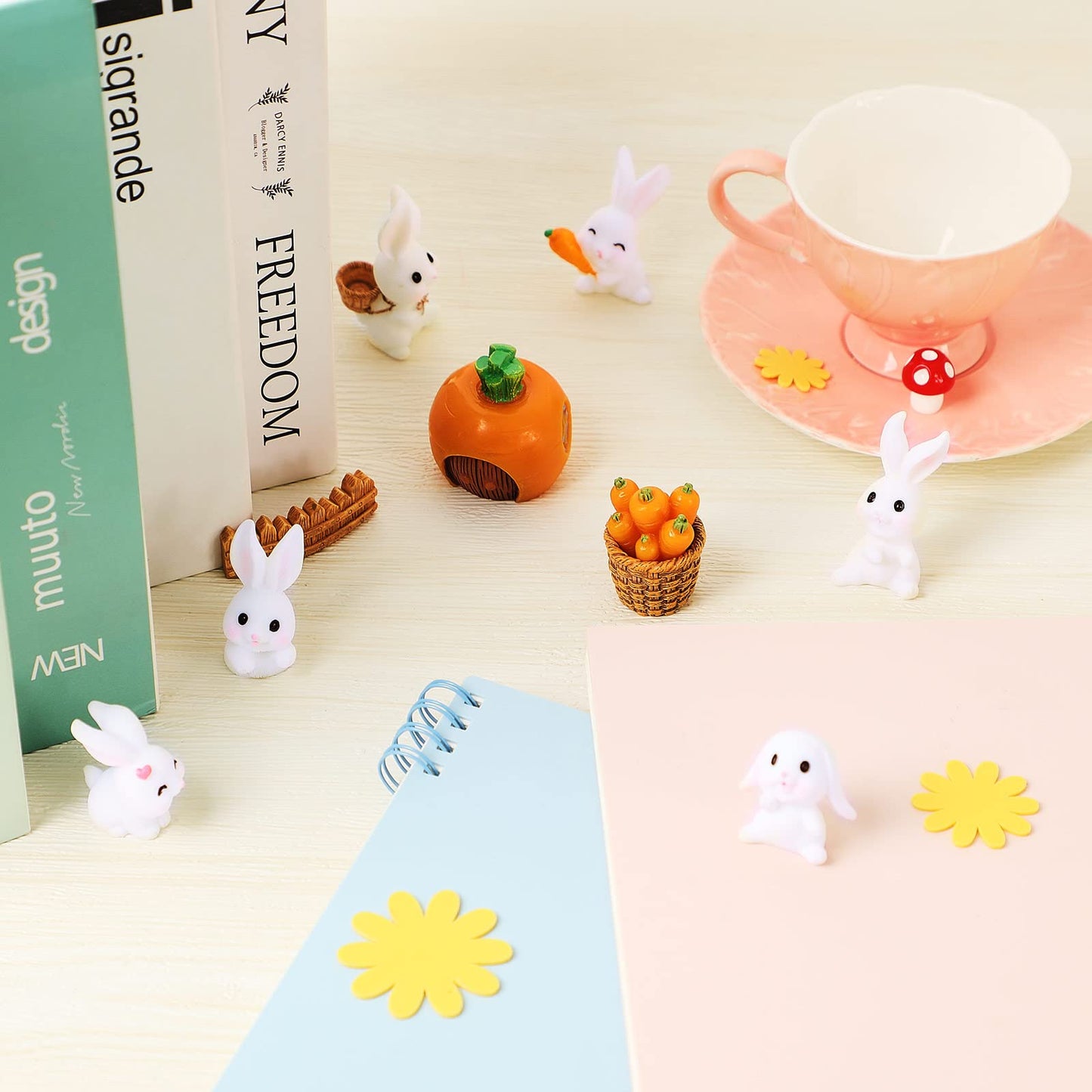 24 Pcs Bunny Cake Topper Set Rabbit Cake Decorations Rabbit Figurines Carrot Cake Decorations Rabbit Cake Topper Happy Bunny Bir