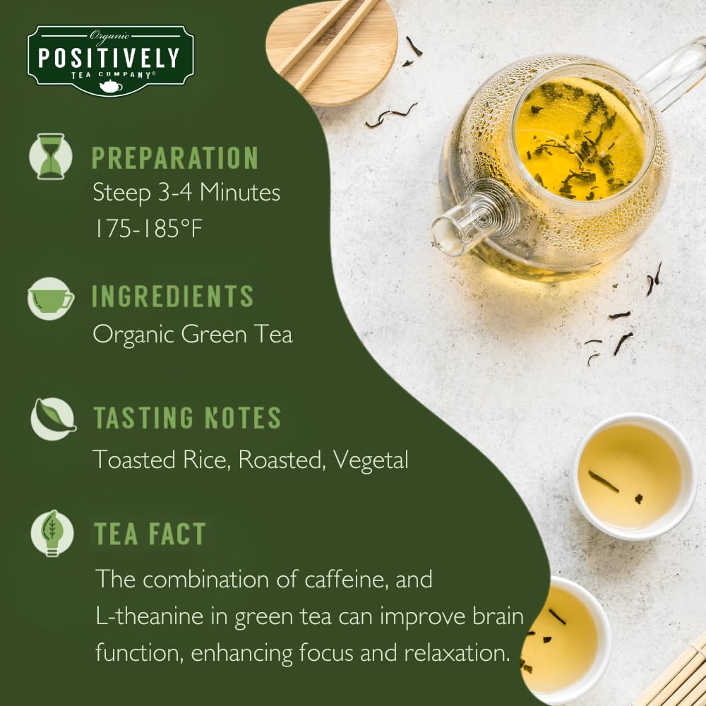 Organic Positively Tea Company Green Tea Bags, Eco-Friendly, Non-GMO, 100 Count