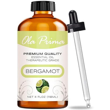 Ola Prima Bergamot Essential Oil - Therapeutic Grade For Aromatherapy, Diffuser, Skin, Hair, Massage, Stress, Dropper - 4 Fl Oz