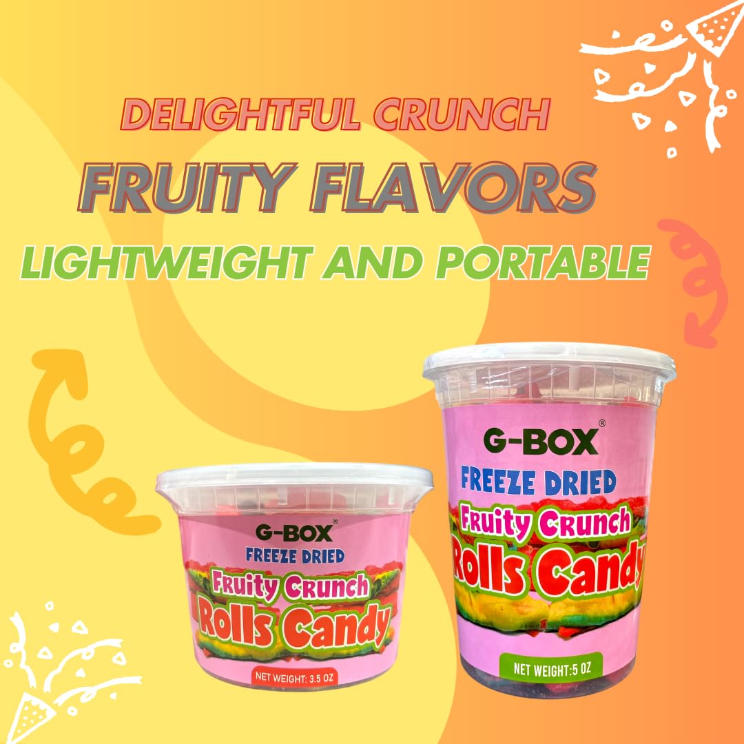 G-BOX Freeze Dried Fruity Crunch Rolls Candy, Medium Size, Air-tight Sealed Deli Container, TikTok Trend, Crunchy Strawberry Flavor