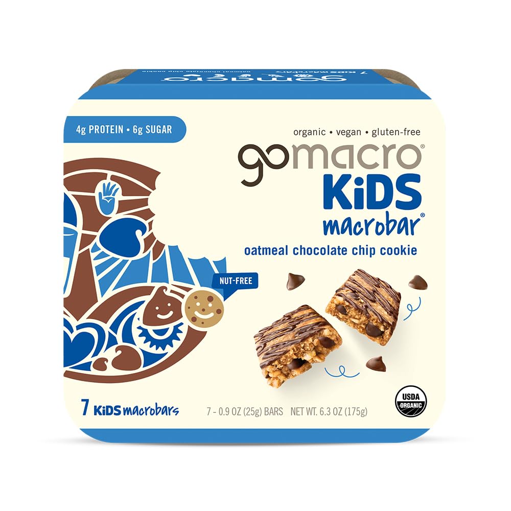 Gomacro Kids Macrobar Organic Vegan Snack Bars - Oatmeal Chocolate Chip Cookie (090 Ounce Bars, 7 Count)
