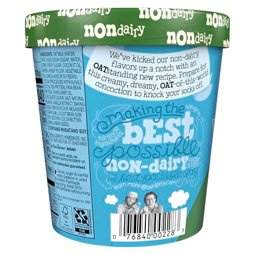 Ben & Jerrys Non-Dairy Milk & Cookies Vanilla Frozen Dessert Certified Vegan Pint 16 oz