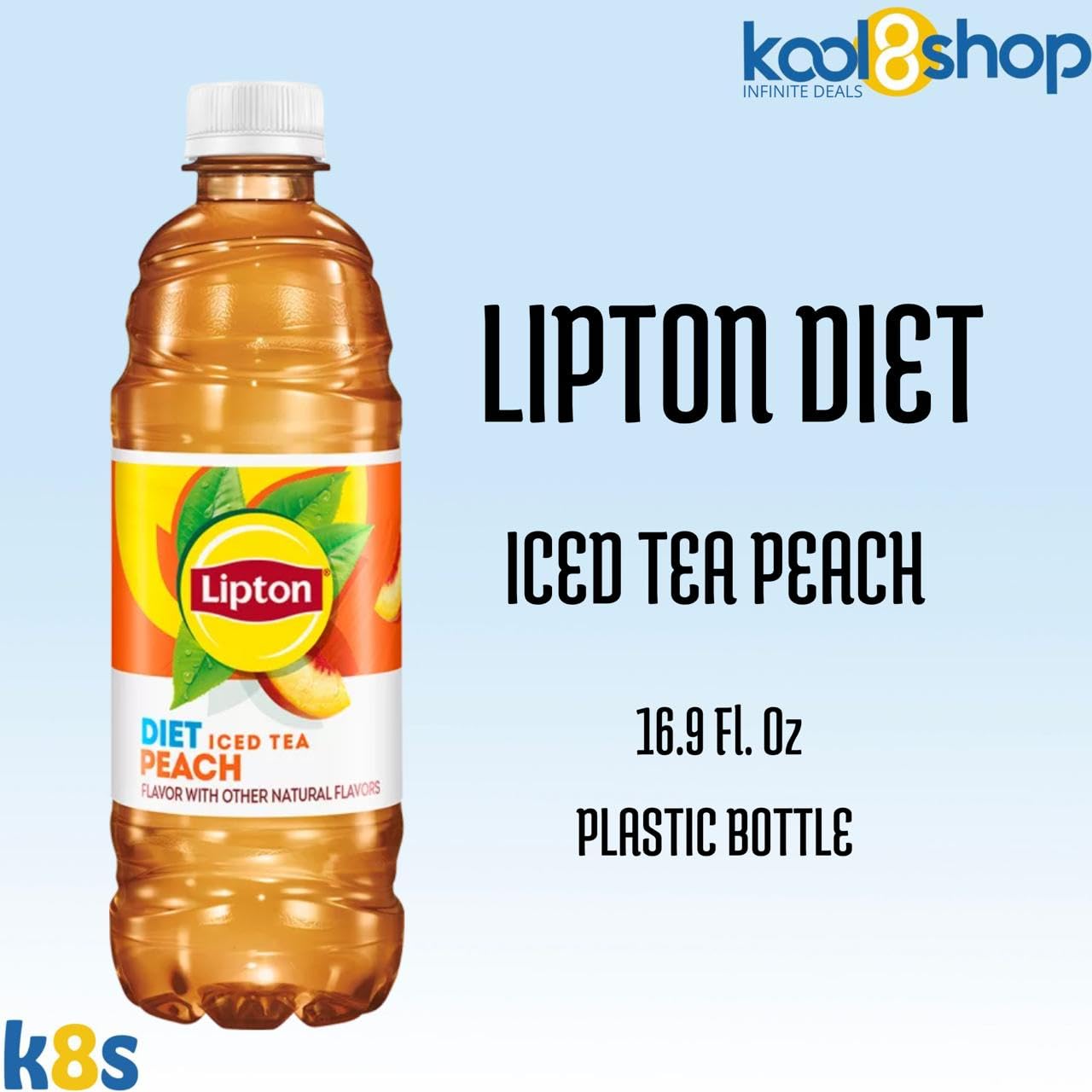 Lipton Diet Peach Iced Tea 16.9 Fl Oz Plastic Bottle 15 Pack + 15 Sugarcane Disposable Straws By Kool8Shop Infinite Deals