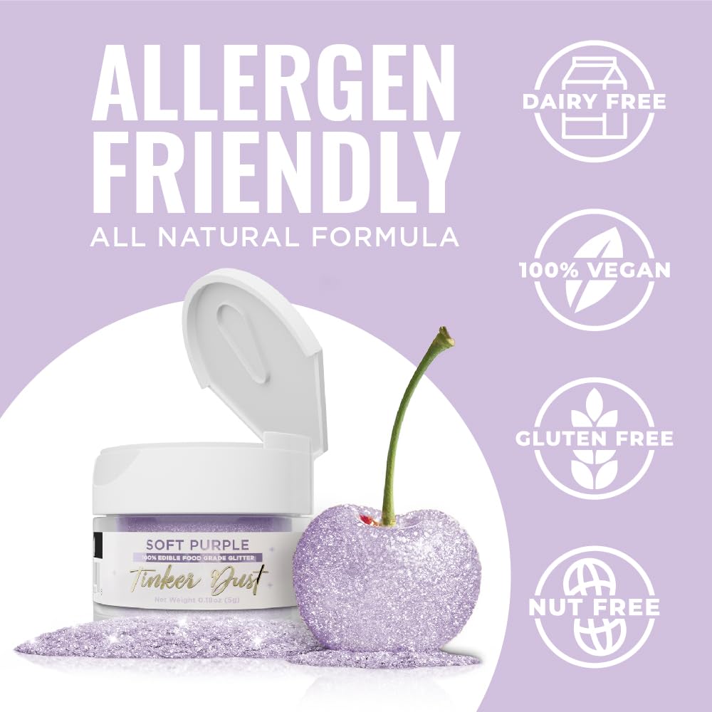 Bakell - Soft Purple Tinker Dust (5G, 1X Jar) Edible Glitter For Food, Desserts, And Beverages!