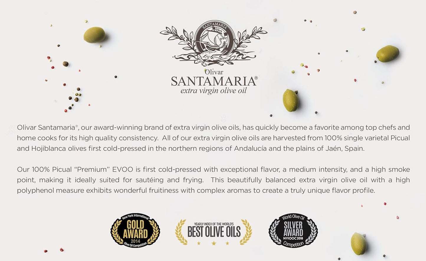 Olivar Santamaria Extra Virgin Olive Oil Hojiblanca 169.07 Fl Oz (5 Liter) Green