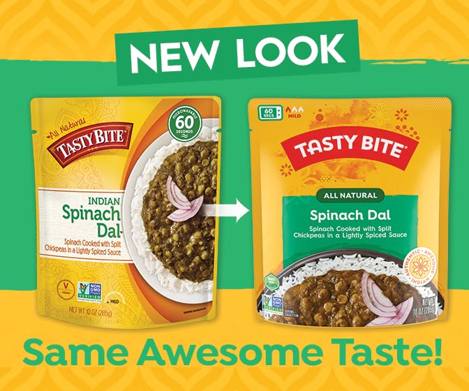 Tasty Bite Spinach Dal, Ready To Eat, 10 Ounce, Pack Of 6, Microwavable With Spinach & Lightly Spiced Sauce, Vegan