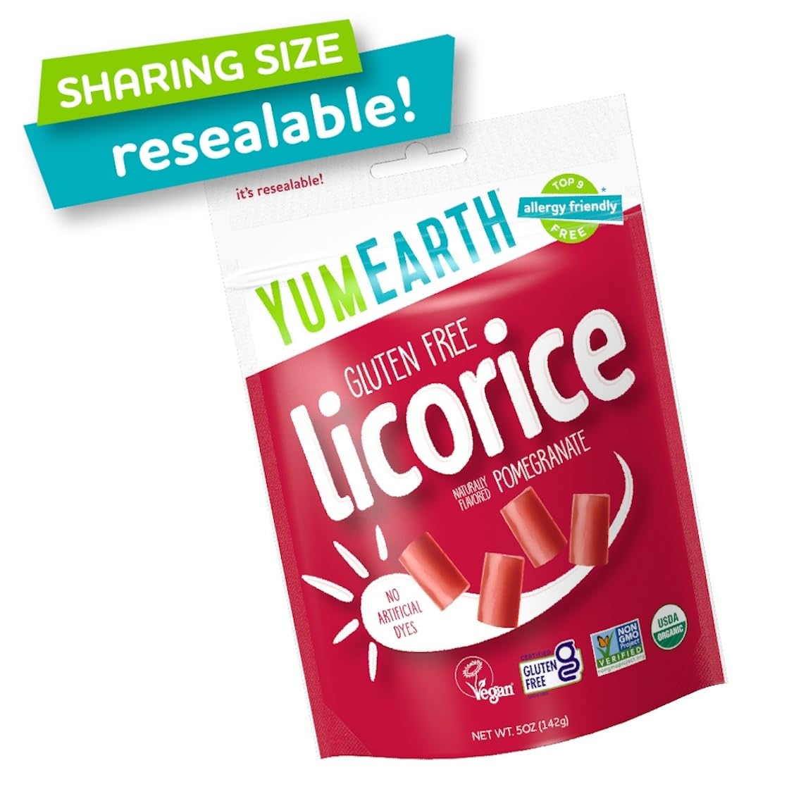 YumEarth Organic Gluten Free Pomegranate Licorice Snack Packs - 5 Ounce - Vegan, Non-GMO, Allergy Friendly, Red