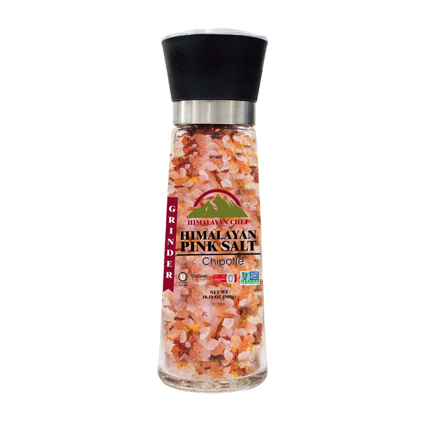 Himalayan Chef Pink Salt With Chipotle, Tall Glass Grinder, 10.58 Oz