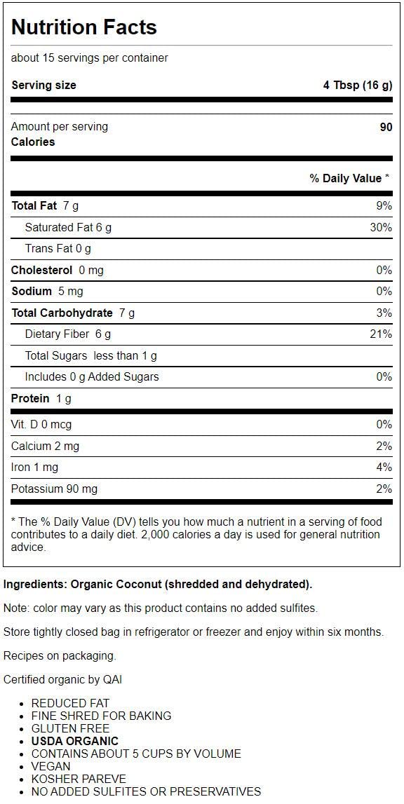 Lets Do Organic Shredded Coconut Unsweetened - Reduced Fat Coconut Shredded Organic, Organic Coconut Shreds, Unsweetened Coconut - 8.8 Oz (Pack Of 1)