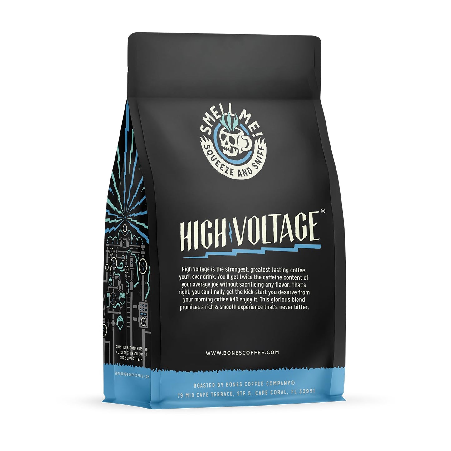 Bones Coffee Company High Voltage Ground Coffee Beans Highly Caffeinated, Low Acid Flavored Coffee, Made With Arabica Coffee Bea