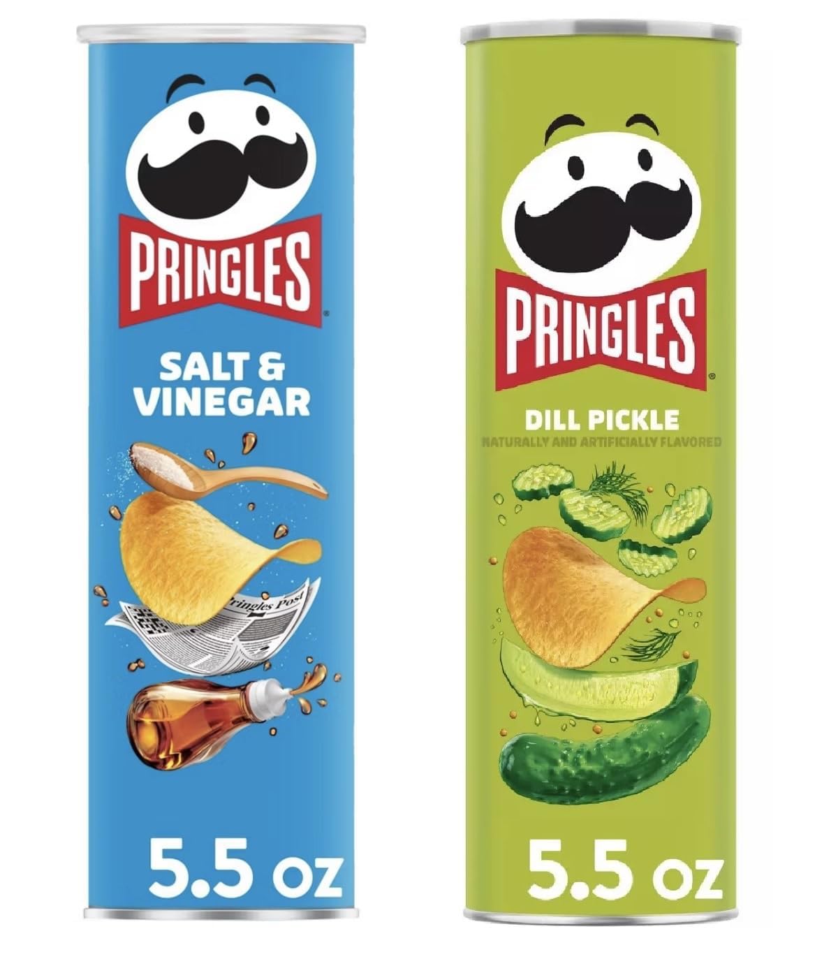Pringles Potato Chips Flavor Pairing Variety Set 5.5oz - 2 cans (Salt Vinegar & Dill Pickle)