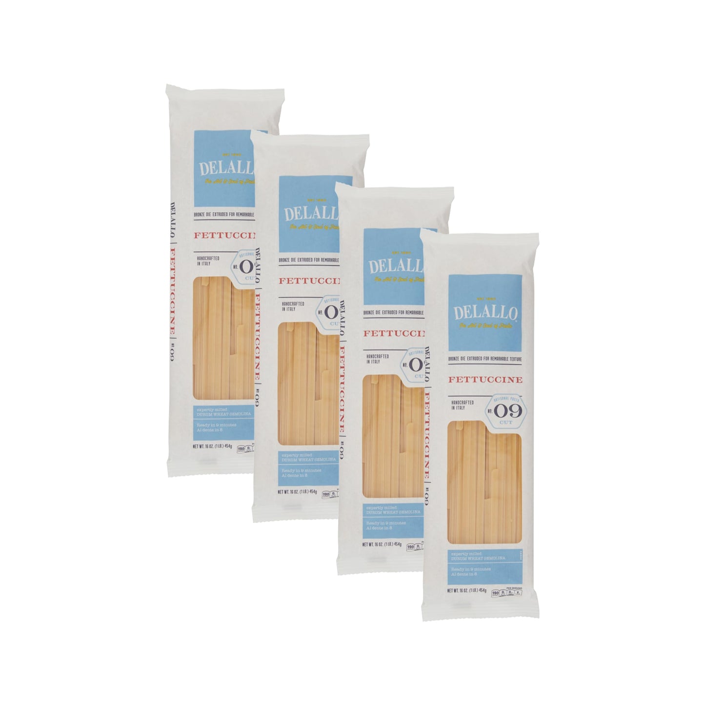 DeLallo Fettuccine Pasta, 1 Pound Bag, 4 Pack, Made in Italy, Cooks in 9 Minutes, Made with Durum Wheat Semolina Flour, Non-GMO
