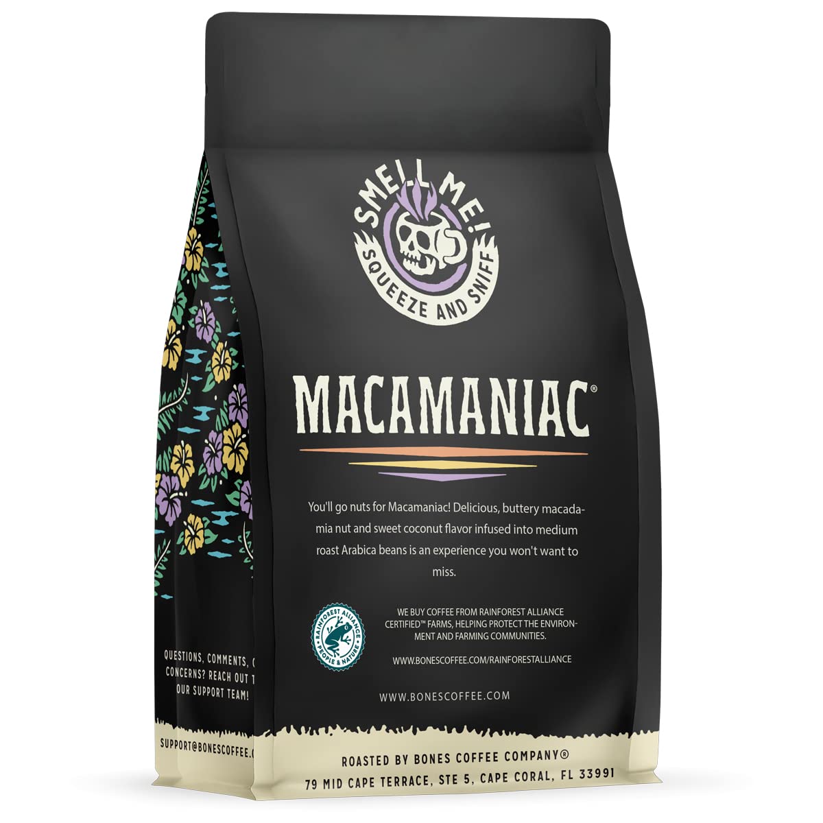 Bones Coffee Company Macamaniac Whole Coffee Beans Macadamia And Coconut Flavor, Low Acid Flavored Coffee, Made With Arabica Cof