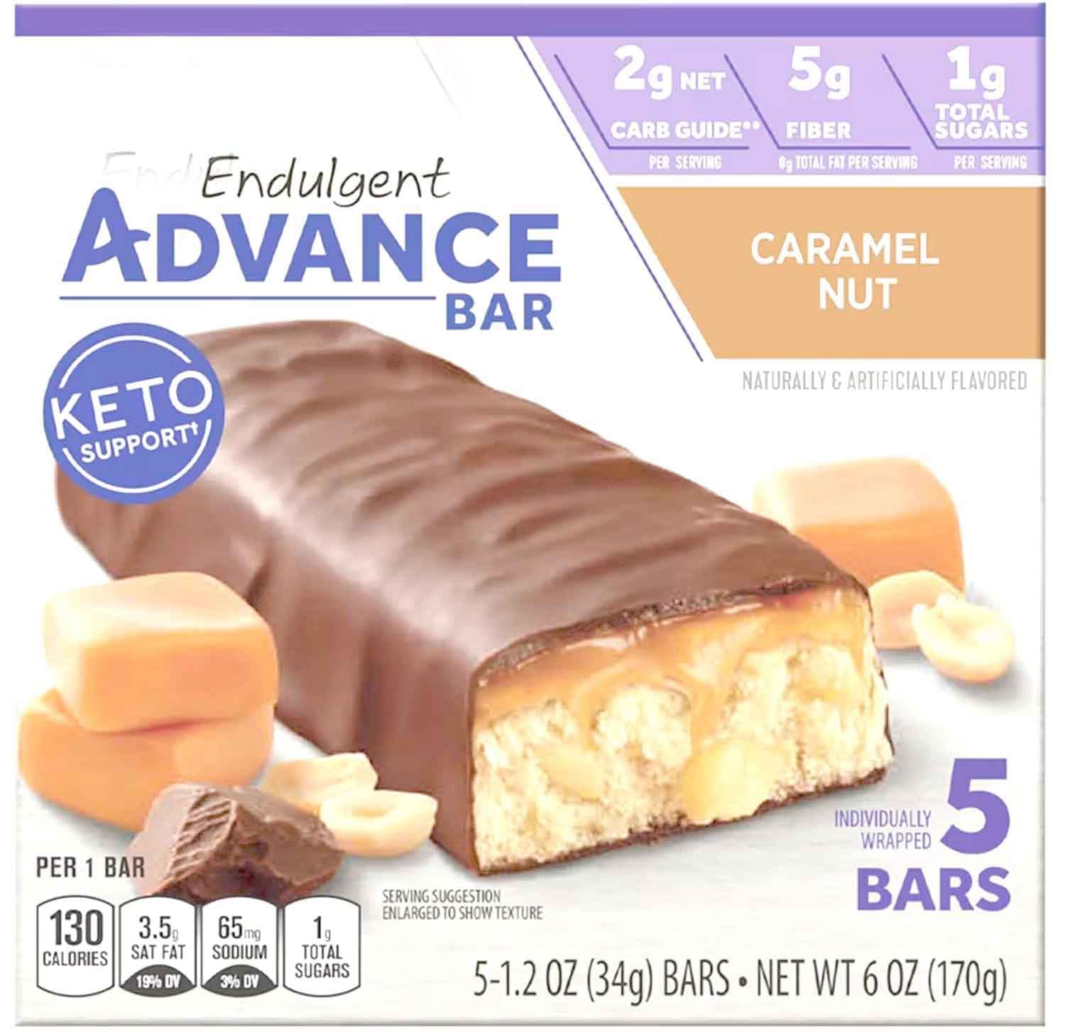 Generic Advance Caramel Nut Chocolate Protein Bar - Keto Friendly, 2 Net Carbs, 6oz Box