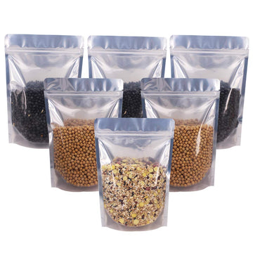 Belinlen 100 Pack 6.7 X 9.45 Inch Stand Up Pouch Bags Zipper Mylar Bags Clear Front With Aluminum Foil Back Reusable Food Storag