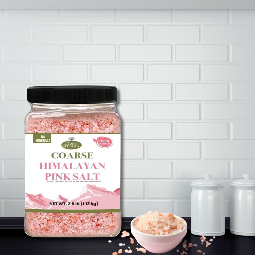 Good Tierra Himalayan Pink Salt In Jar - Coarse, 2.5 Lb (6 Pack Of Salt Bulk) - Ideal For Bath Salt, Table Salt Grinders, And Sp