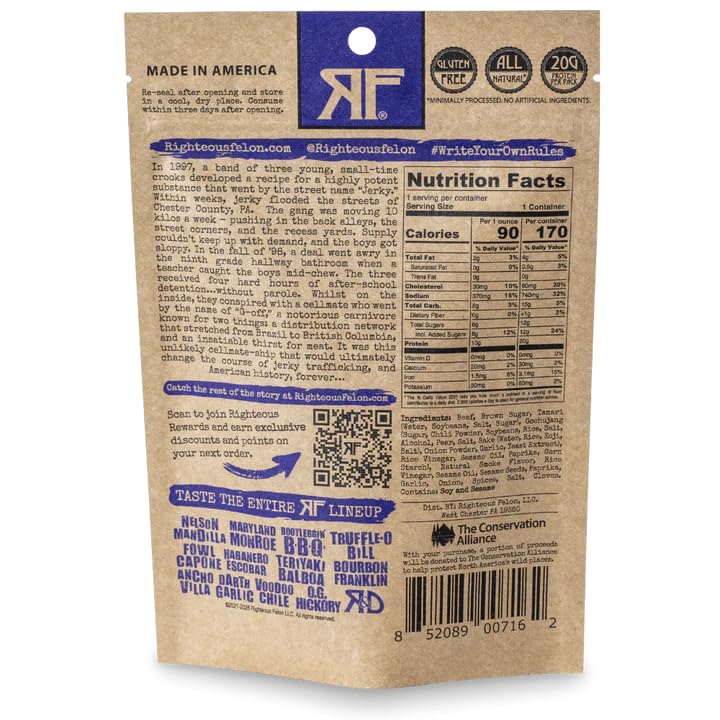 Righteous Felon Beef Jerky - Seoul Survivor Jerky - Gluten-Free Snacks - All-Natural, Locally Sourced & Dried Beef - Low-Sugar,