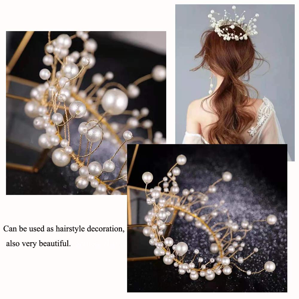 Shiny Handmade Happy Birthday Cake Topper For Girls Women Men, White Artificial Pearl Crown Cake Topper For Wedding Graduation P