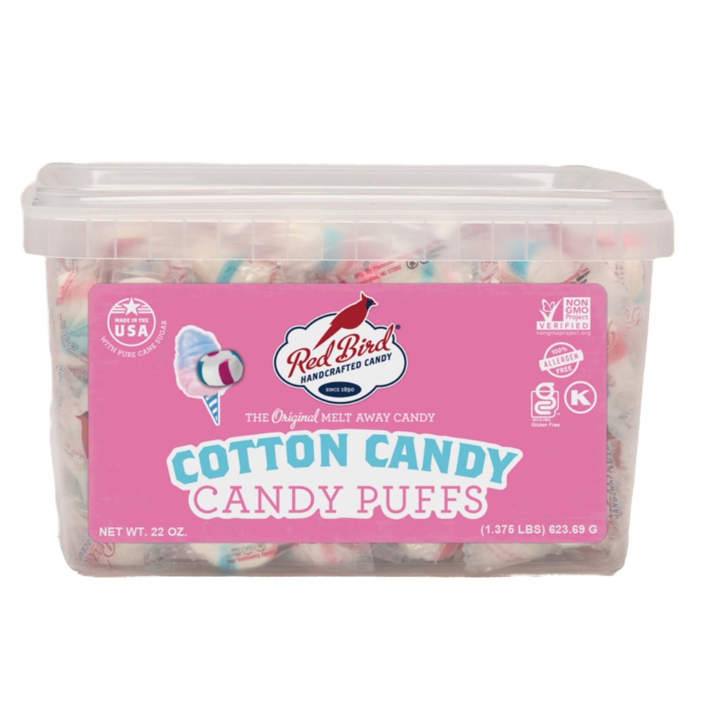 Red Bird Cotton Candy Flavored Candy, Mints Individually Wrapped, Unique Candy, 22 oz Tub