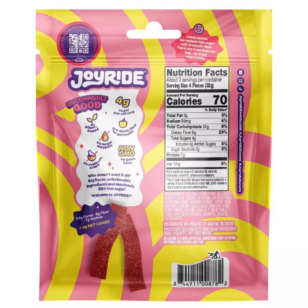 Joyride Sweets Joyride Candy Sour Candy Strips - 3.5Oz-Gummy Candy, Strips Candy, Sour Candy, 80% Less Sugar, Plant-Based, Vegan