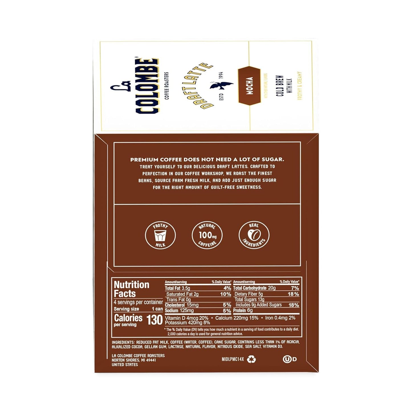 La Colombe Mocha Draft Latte - Cold-Pressed Espresso & Frothed Milk - 9 Fl Oz (Pack of 12)