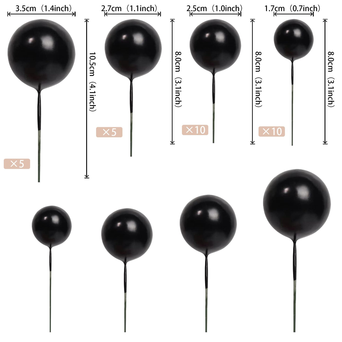 Rssta i Foam Ball Cake Toppers, 30 PCS Black Mini Balloon Picks for Baby Shower, Wedding, Birthday, Graduation Party Decorations