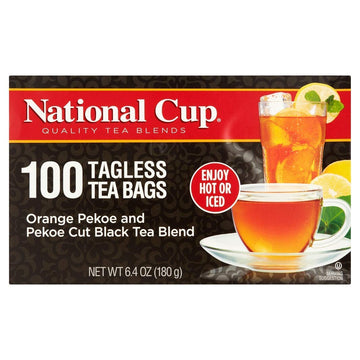 National Cup, Tagless Orange Pekoe And Pekoe Cut Black Tea Blend, Tea Bags, 100 Ct, Pack Of 6