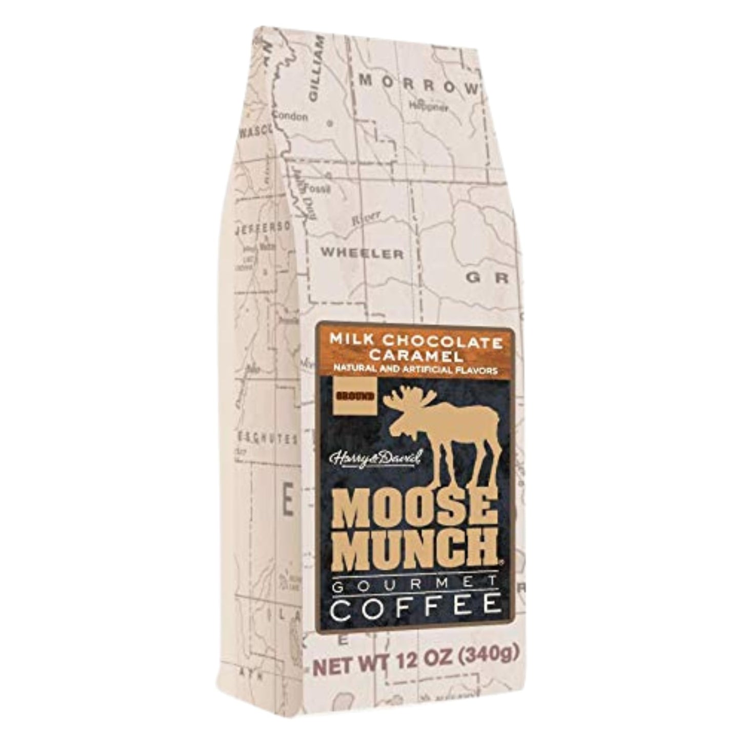 Moose Munch Gourmet Coffee By Harry & David  Milk Chocolate Caramel Flavored Ground Coffee - 12 Ounce Bag