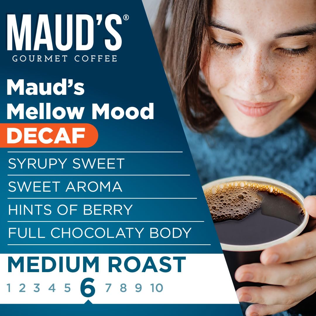 Maud'S Decaf Medium Dark Roast Coffee Pods, 100 Ct | Mellow Mood Blend | 100% Arabica Medium Dark Roast Decaffeinated Coffee | S