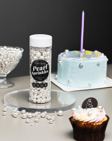 Sweet Spell Silver Pearl Sprinkles For Cake Decorating (120G/ 4.2Oz) - Sugar Candy Ball Pearls For Cupcakes, Ice Cream Toppers,