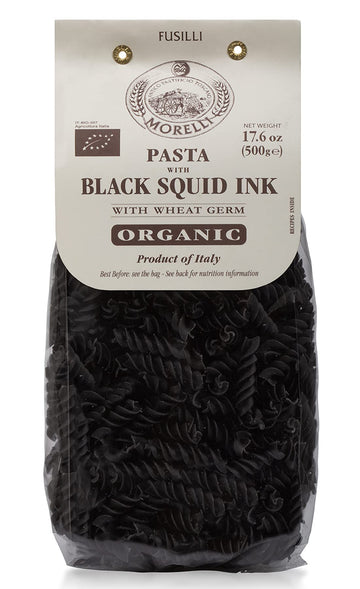 MORELLI Squid Ink Pasta Fusilli - Organic Durum Wheat Semolina - 17.6 Ounce - Black Pasta Noodles - Made in Italy