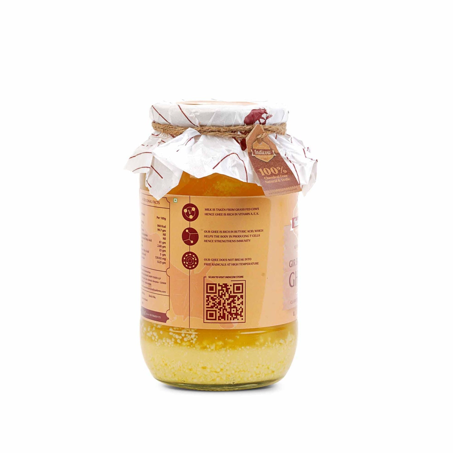 Indicow A2 Desi Cow Ghee, Clarified Butter| Grass Fed Cows | (1000ML(33.8oz), Gir Cow Ghee) Grass Fed, Pasture Raised Clarified