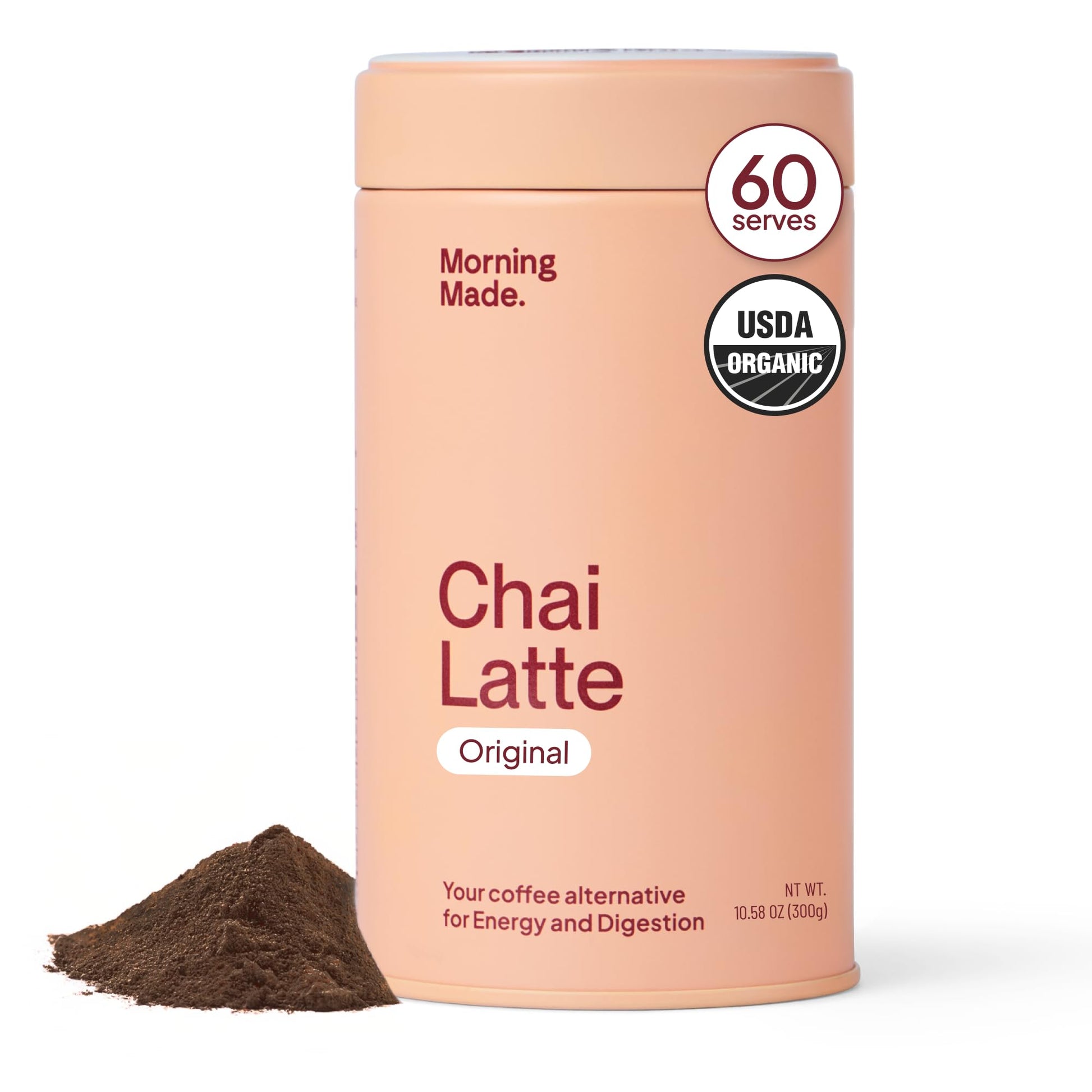Morning Made Original Chai Latte Powder Mix | Organic Black Tea & Spice Blend  Low-Caffeine Coffee Alternative | Sweetened  Vegan  Dairy-Free  Gluten-Free | 10.6oz (60 Serves).