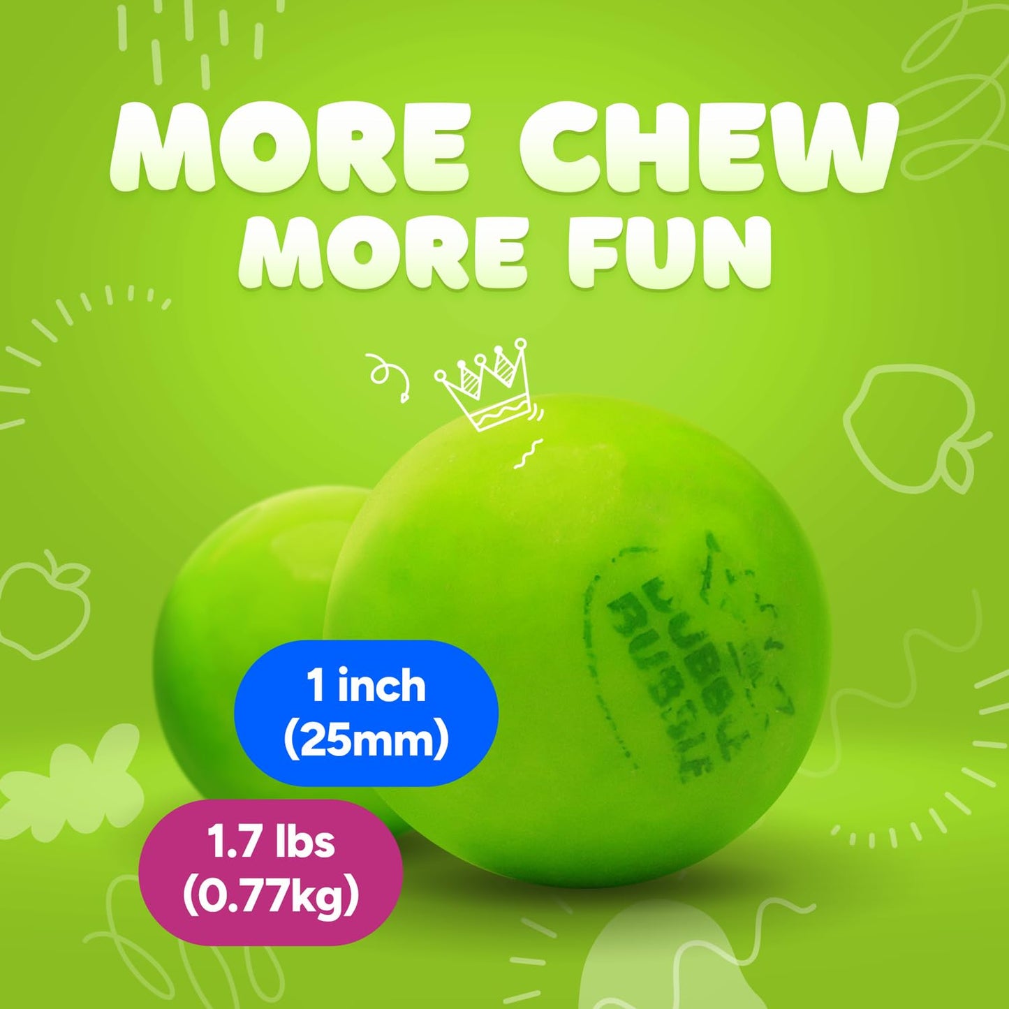 Global Gumball Gumballs - Green Apple Flavor - 1 Inch - 1.7 lb Bulk Pack - Green
