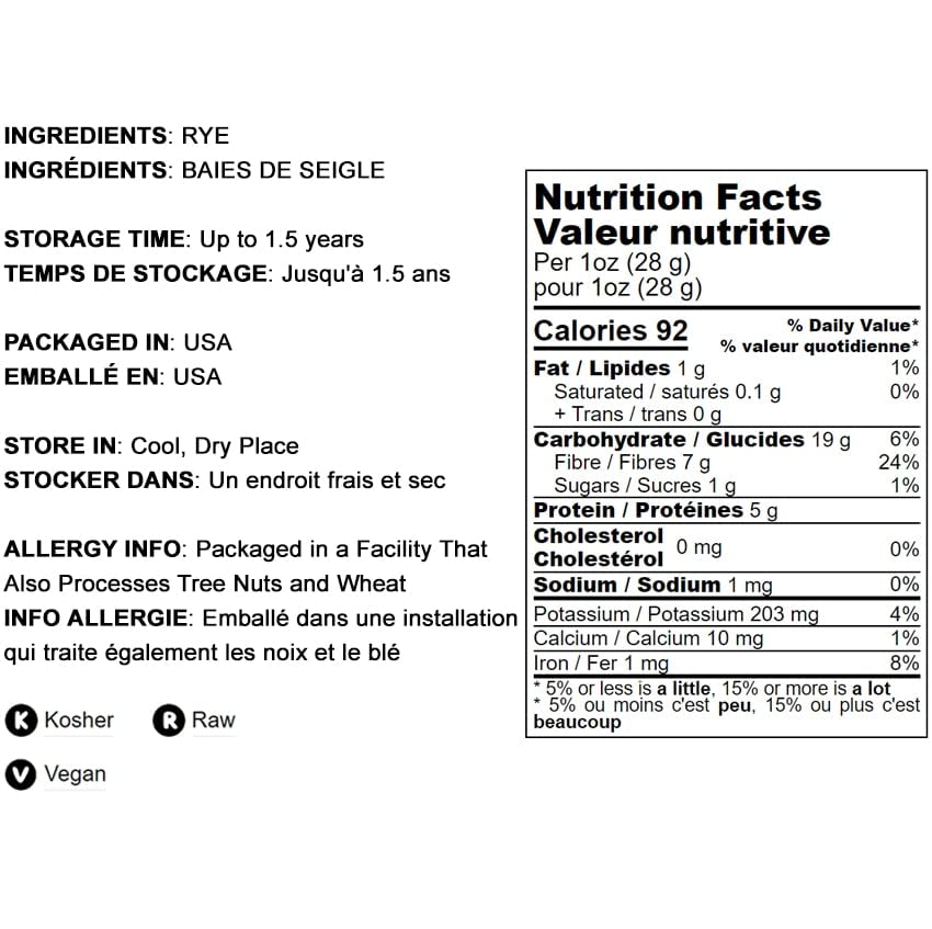 Food To Live Rye Flour, 1 Pound - Stone Ground From Whole Grain Rye Berries, Kosher, Vegan, Bulk, Great For Bread Baking, Produc