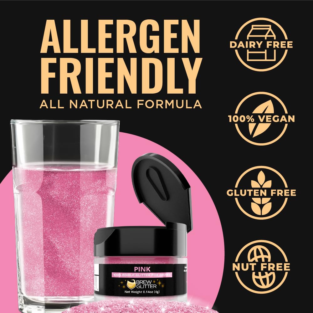 Bakell Pink Edible Glitter for Drinks & Cocktails | 4g | Vegan, Gluten, Nut Free, KOSHER & HALAL Certified