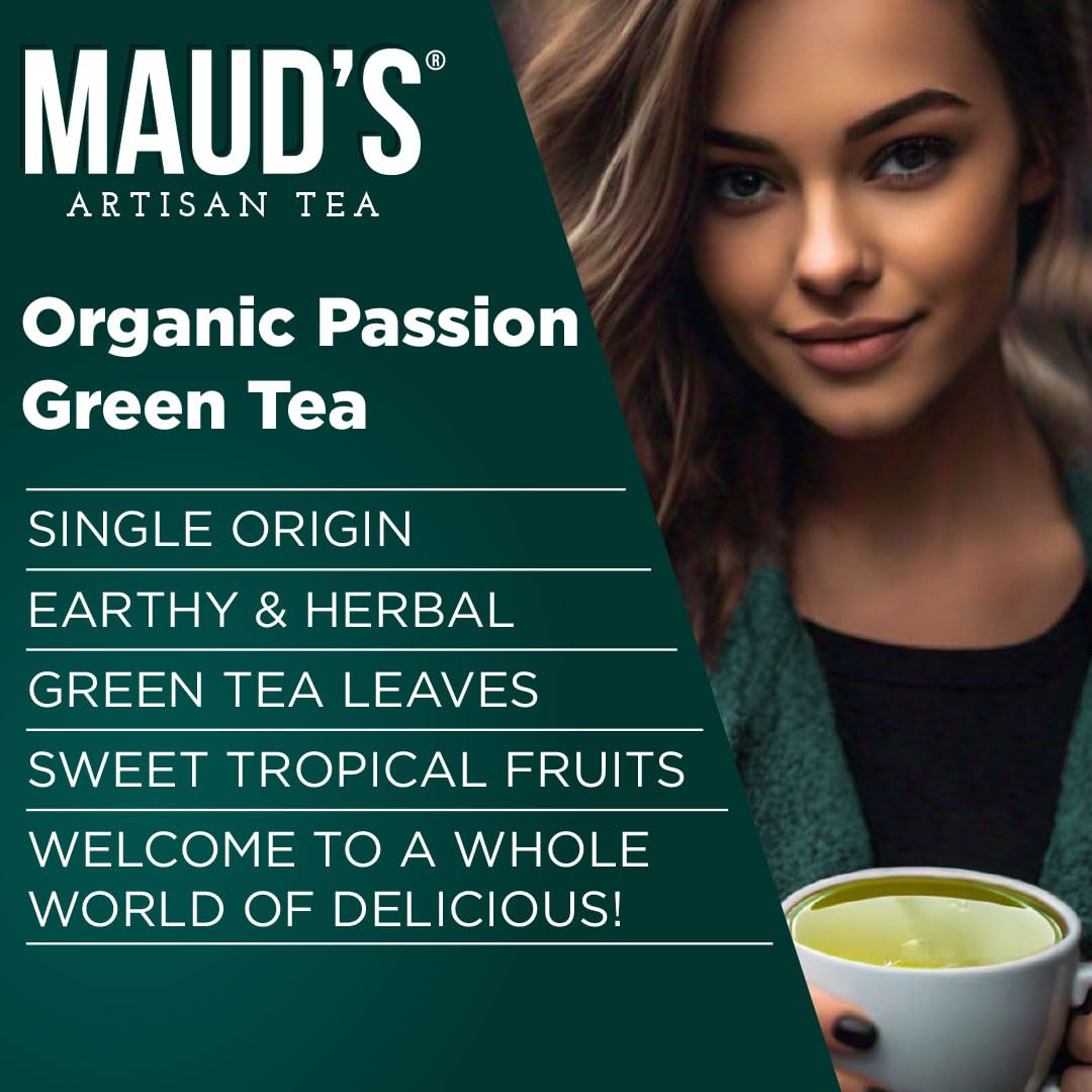 Maud'S Organic Green Tea Passion (Passion Green With Envy Tea), 24Ct. Solar Energy Produced Recyclable Single Serve Organic Gree