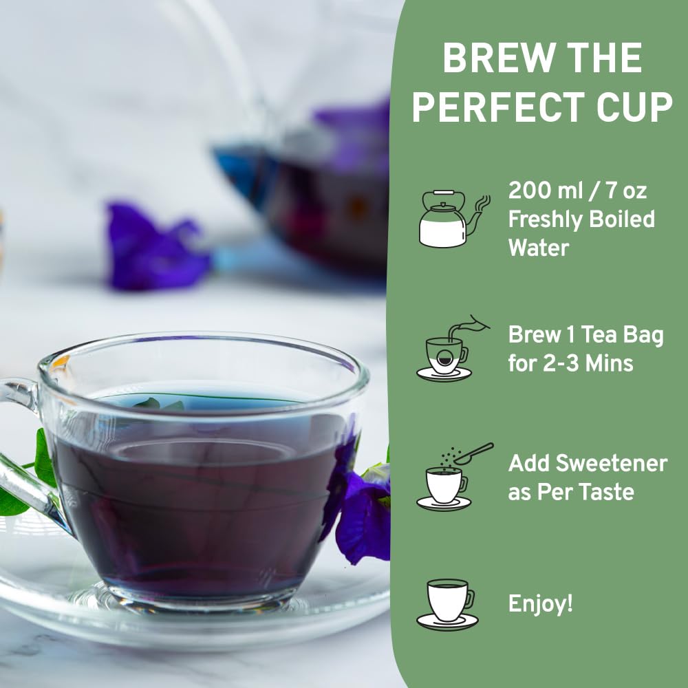 HANDPICK Butterfly Pea Flower Tea - 100 Herbal Tea Bags, Caffeine Free, Non-GMO, Premium Dried Flowers for Blue & Purple Drinks