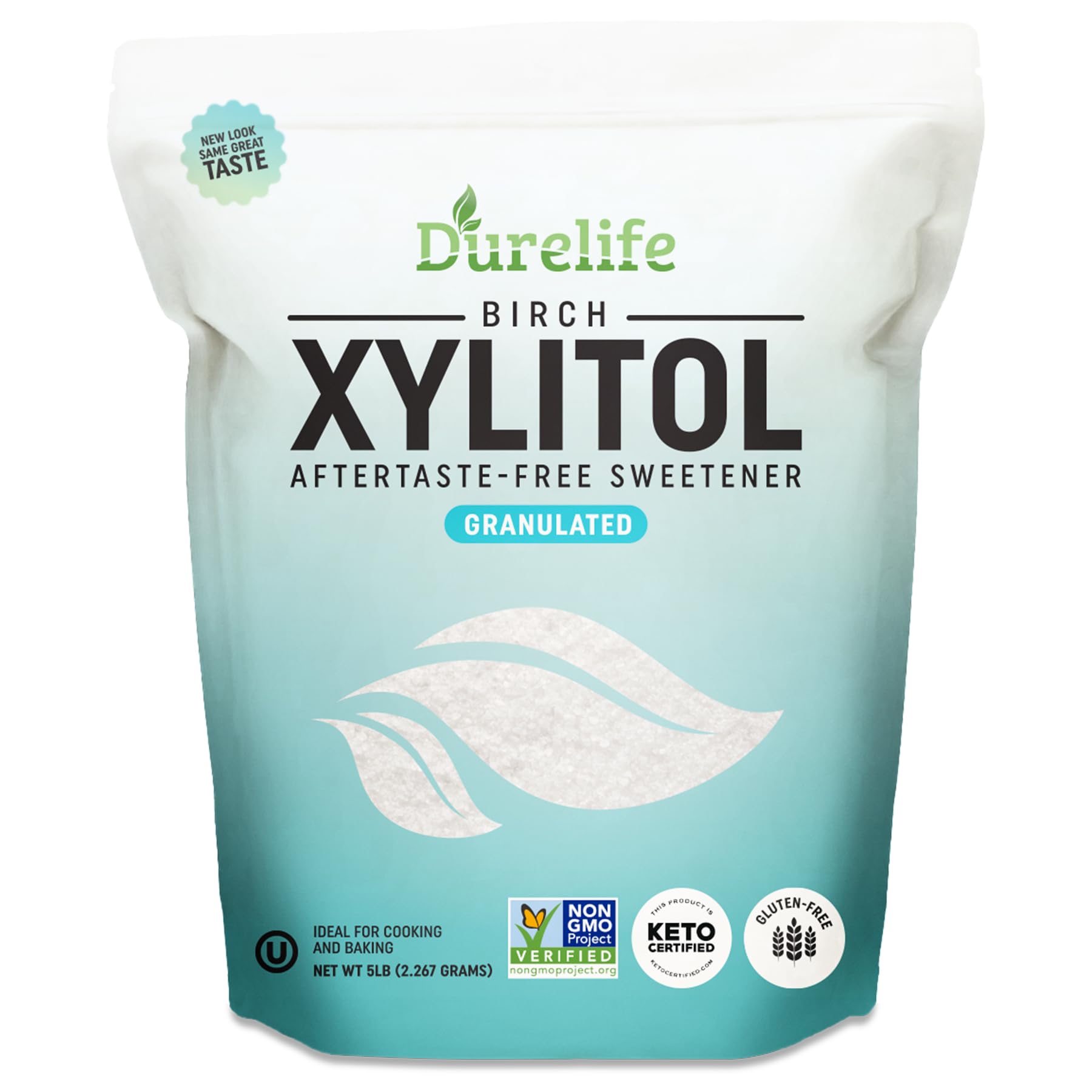 DureLife Xylitol Sugar Substitute, 100% Pure Birch, Non-GMO, Gluten-Free, 5 LB (80 OZ), Resealable Pouch