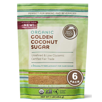 Big Tree Farms Organic Golden Coconut Sugar - Coconut Palm Sugar, Unrefined, Fine Crystals, Cane Sugar Replacement, Coconut Blos