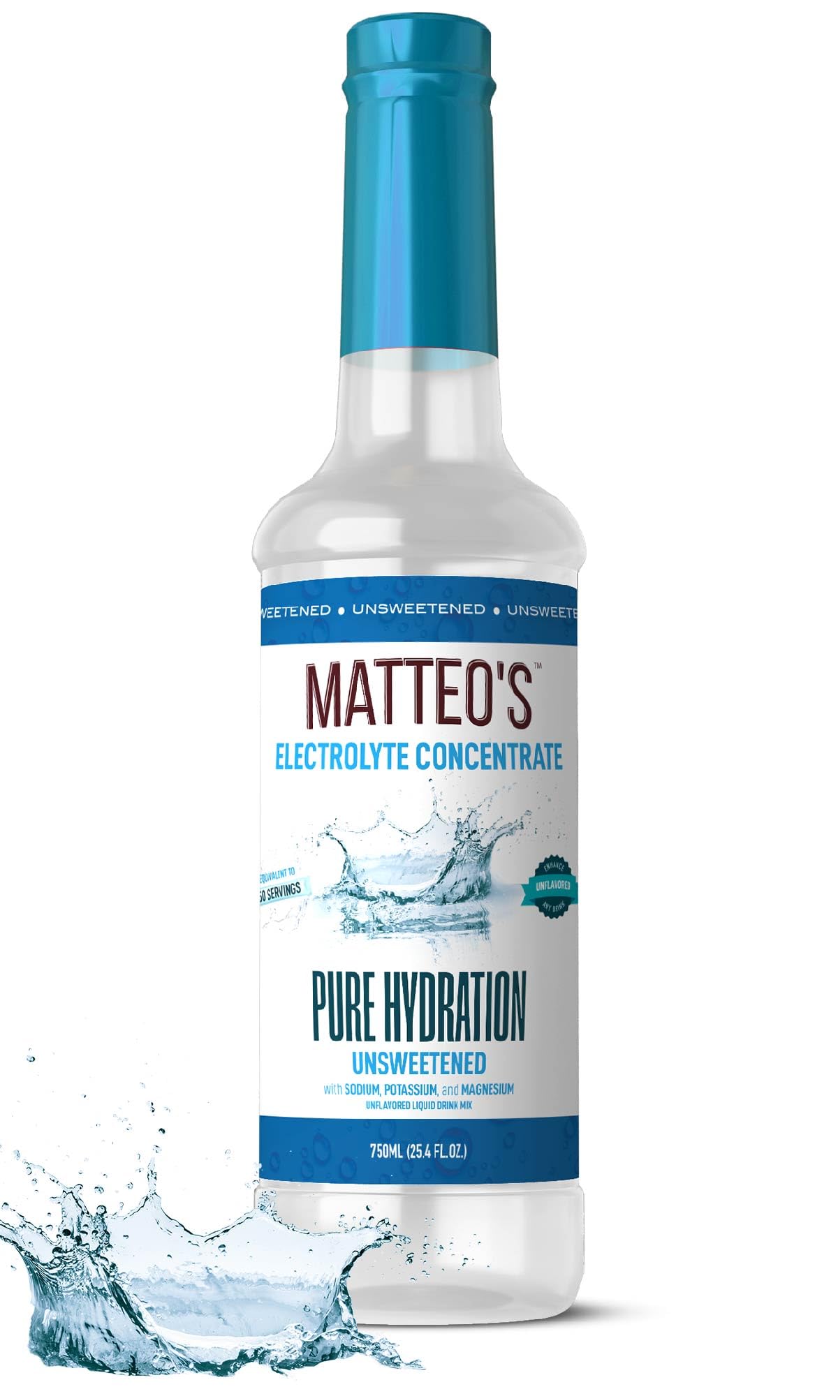 Matteos Electrolyte Drink Concentrate - Sugar-Free, Plain Flavor, 25.4 Fl Oz, Ideal for Workouts and Travel