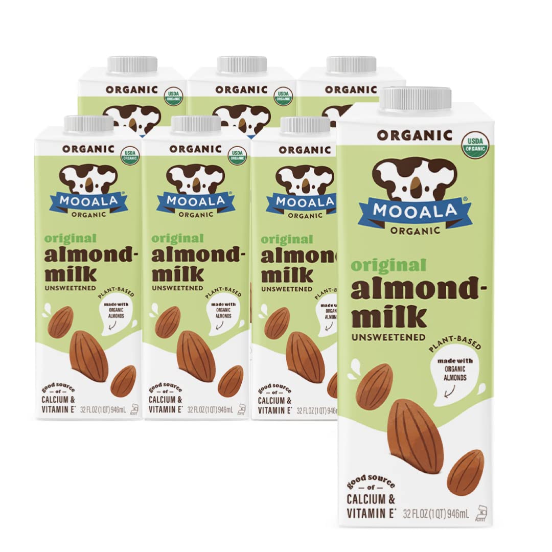 Mooala - Organic Almondmilk, Unsweetened, 32Oz (Pack Of 6) - Shelf-Stable, Non-Dairy, Gluten-Free, Vegan & Plant-Based Beverage 