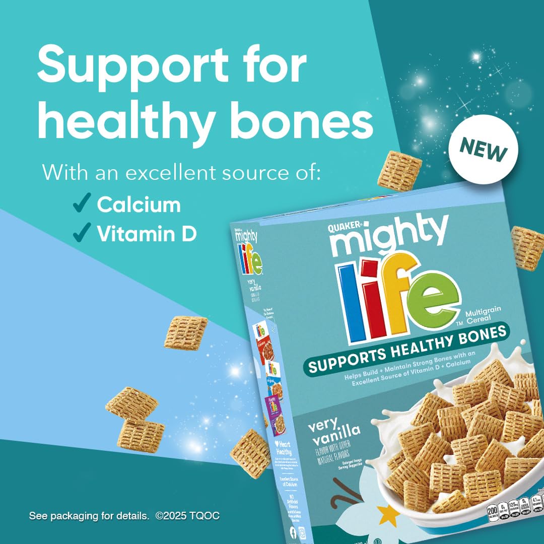 Quaker Mighty Life Multigrain Cereal, Very Vanilla, Bone Health Support, 22.3 Oz Family Size