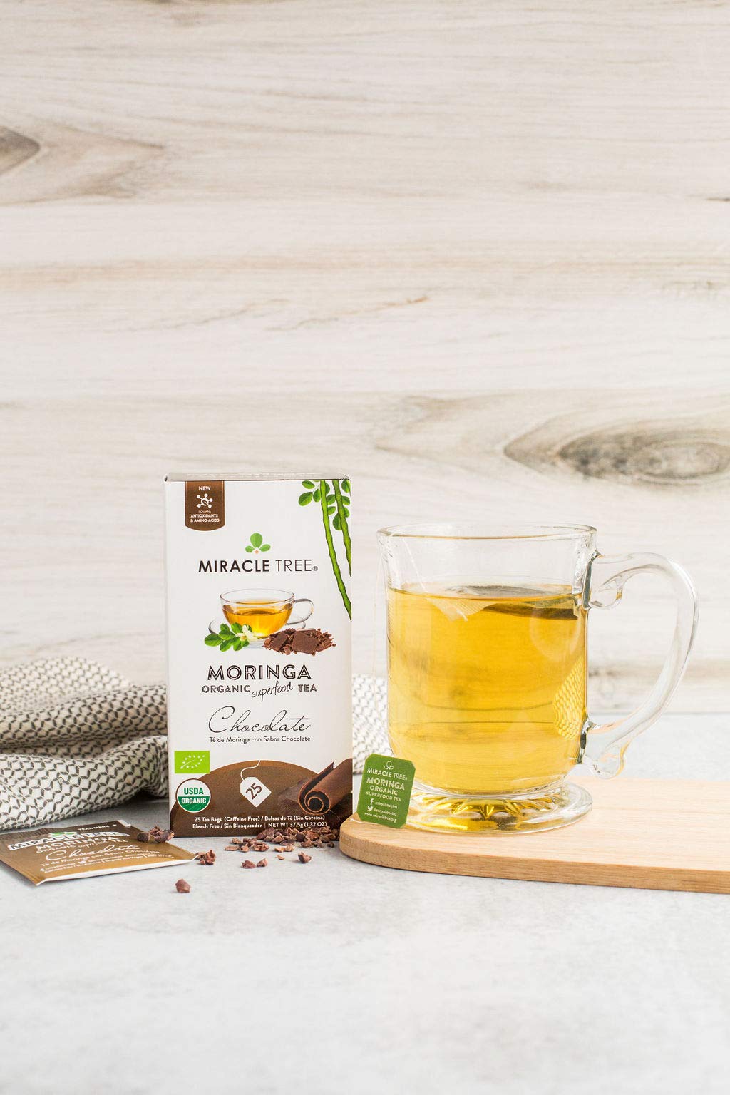 Tree - 3 Count Of Organic Moringa Superfood Tea, 25 Individually Sealed Tea Bags, Chocolate (Keto, Detox, Energy/Immunity Booster, Vegan, Gluten-Free, Organic, Non-Gmo, Caffeine-Free)