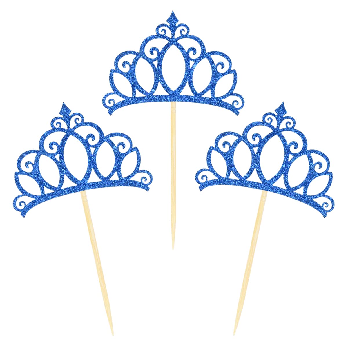 Donoter 24 Pieces Blue Princess Crown Cupcake Toppers Cake Picks For Birthday Baby Shower Party Decorations