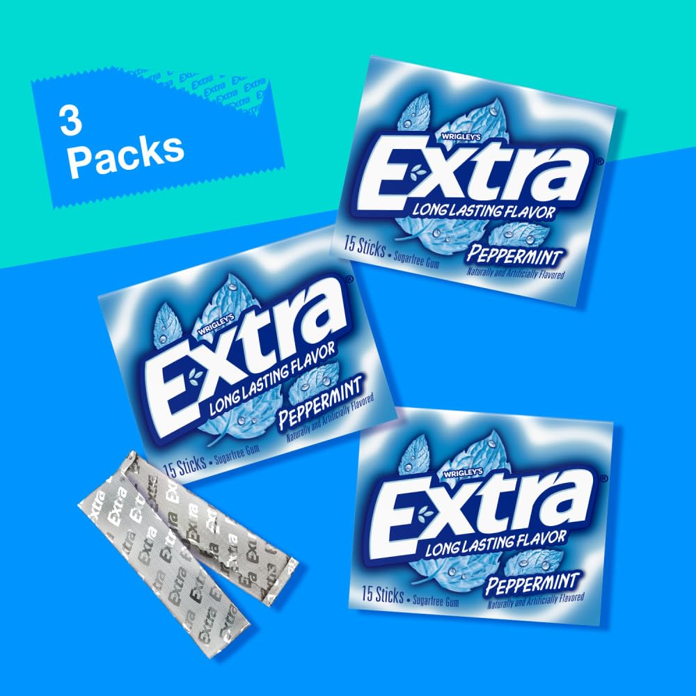 Extra Peppermint Sugar Free Chewing Gum, 15 Sticks (3 Pack)