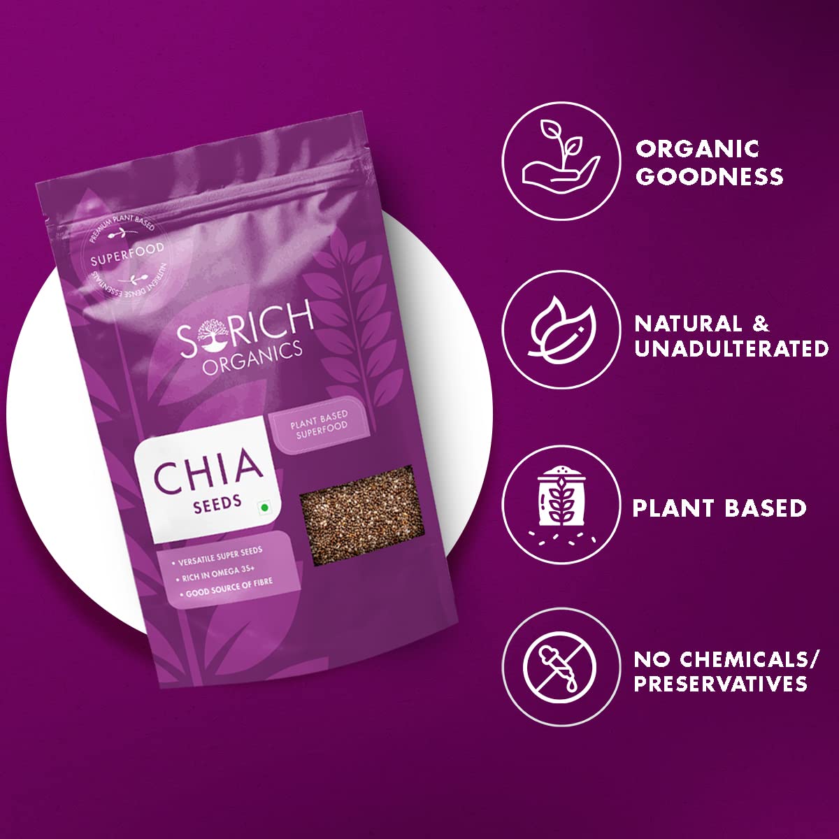 Sorich Organics Chia Seeds 250G - Raw Chia Seeds | For Eating With Omega 3 And Fiber For Weight Loss Management | Healthy Snacks