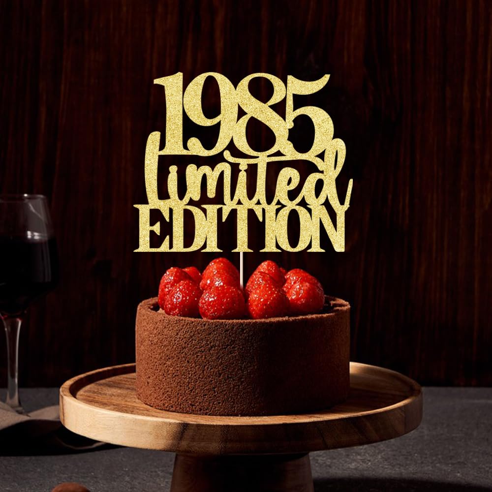 Yetxel 1985 Cake Topper, Handmade Golden Glitter Decoration for 40th Birthday, Suitable for Men and Women