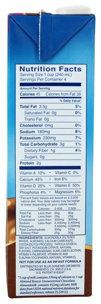 Blue Diamond Breeze Unsweetened Chocolate, 32-ounces (Pack of 6)