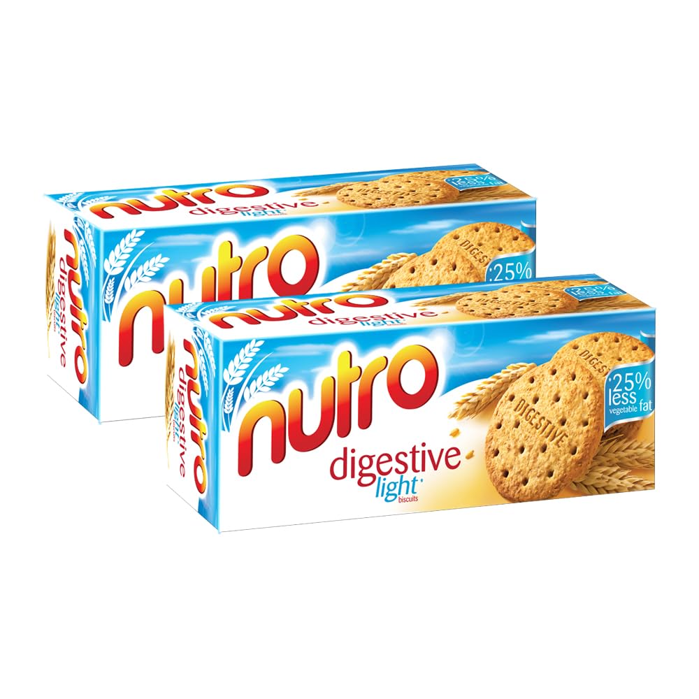 Britannia Nutro Digestive Light Biscuits 14.10Oz (400G) - Whole Wheat Flavor Cookies - Breakfast & Tea Time Healthy Snacks (Pack Of 2)